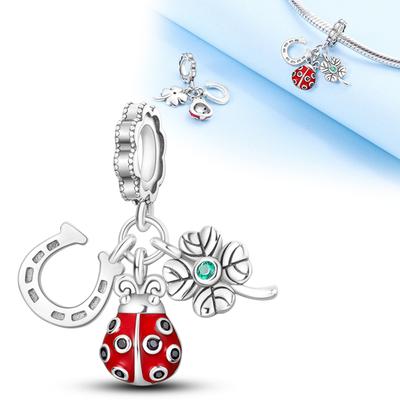 Charms Copper Horseshoe Ladybug Four-Leaf Clover Pendants Fit Charms Plata Original Bracelet Women Jewellery Making Gift