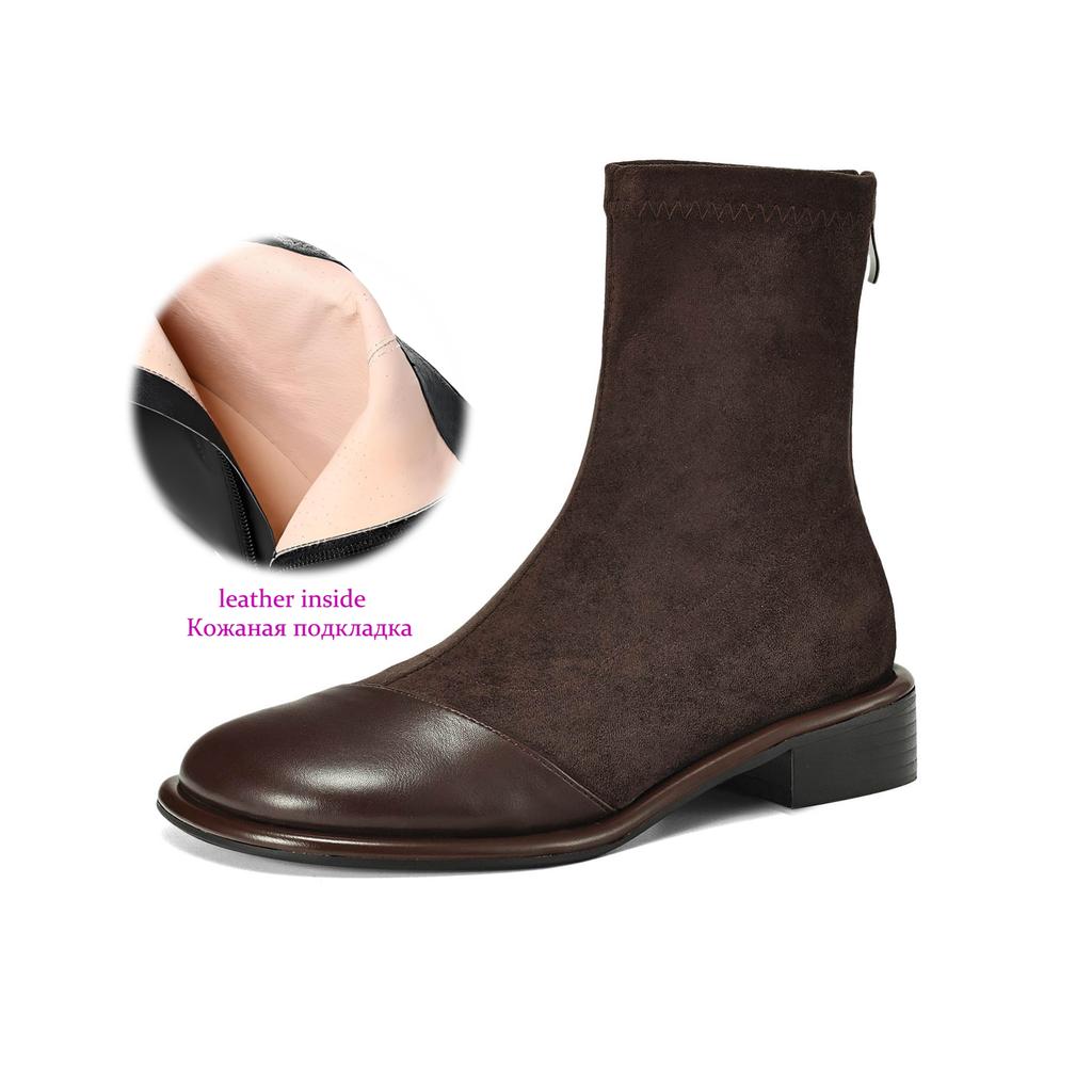 Krazing Pot Flock Autumn Winter Shoes Low Heels Size 43 Stretch Boots Back Patch Work Street Wear Elastic Ankle Boots