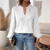 Women V Neck Lace Solid Long Sleeve Casual T Shirt
