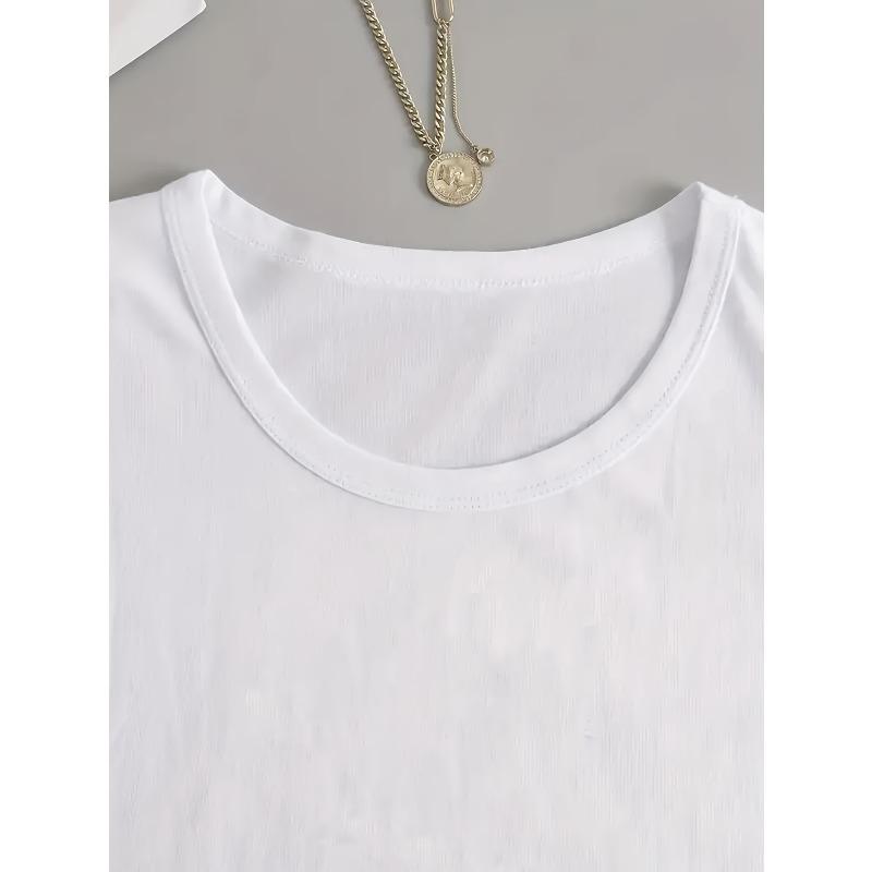 T-shirt Voilier Lavis à l'Encre Peint à la Main, Printemps/Été Simple Col Rond Color-Block Tendance Coupe Ample Polyvalent Décontracté Manches Courtes