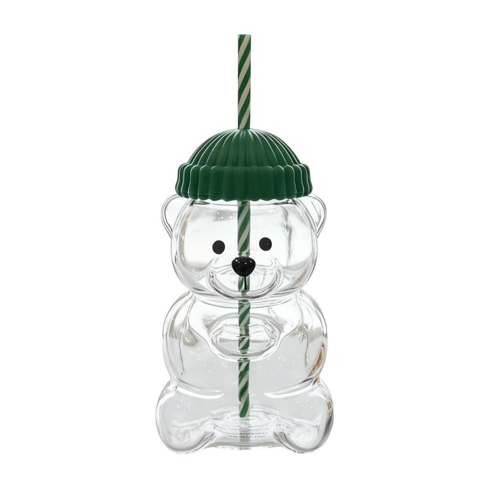 Süßer 2026 Bär Plastikbecher mit Deckel Transparenter Teddybär Plastikbecher Große Kapazität Glasbecher mit Strohhalm Partys