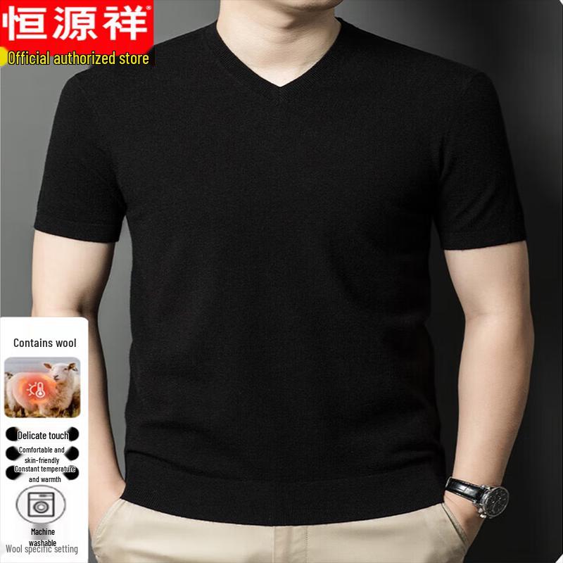 Men's V-Neck Short-Sleeve Wool Blend Sweater