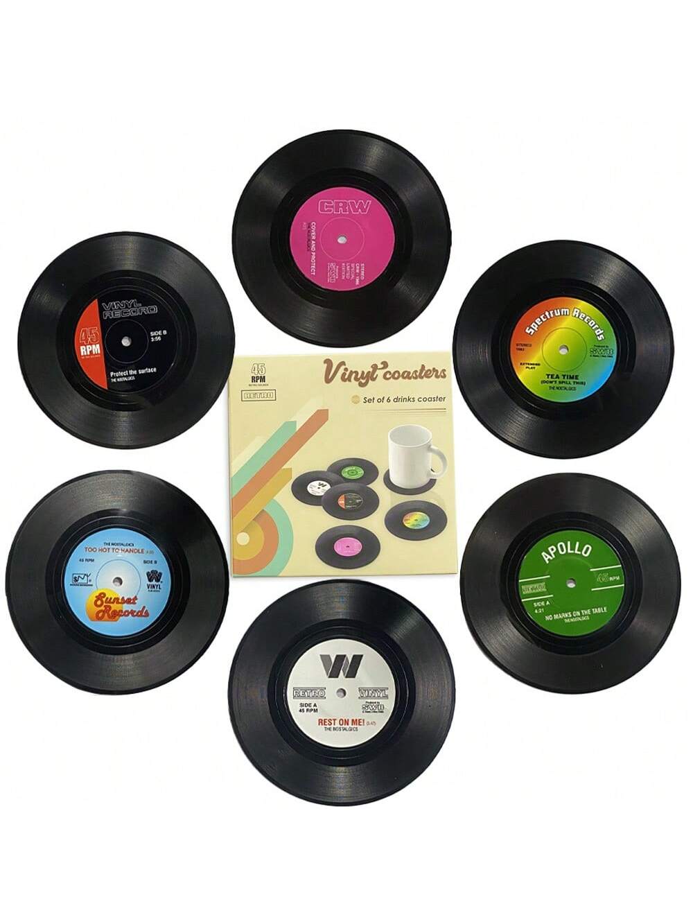 

6 шт. подставка под чашку из виниловой пластинки в стиле ретро, противоскользящая подставка под кофе, термостойкая подставка под кружку для музыкального напитка, декоративная подставка под стол