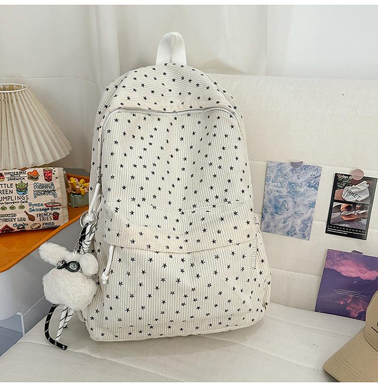 School Bag: New Corduroy Star Floral Student Backpack, Backpack for Middle and High School Students, Tutoring Backpack, Backpack