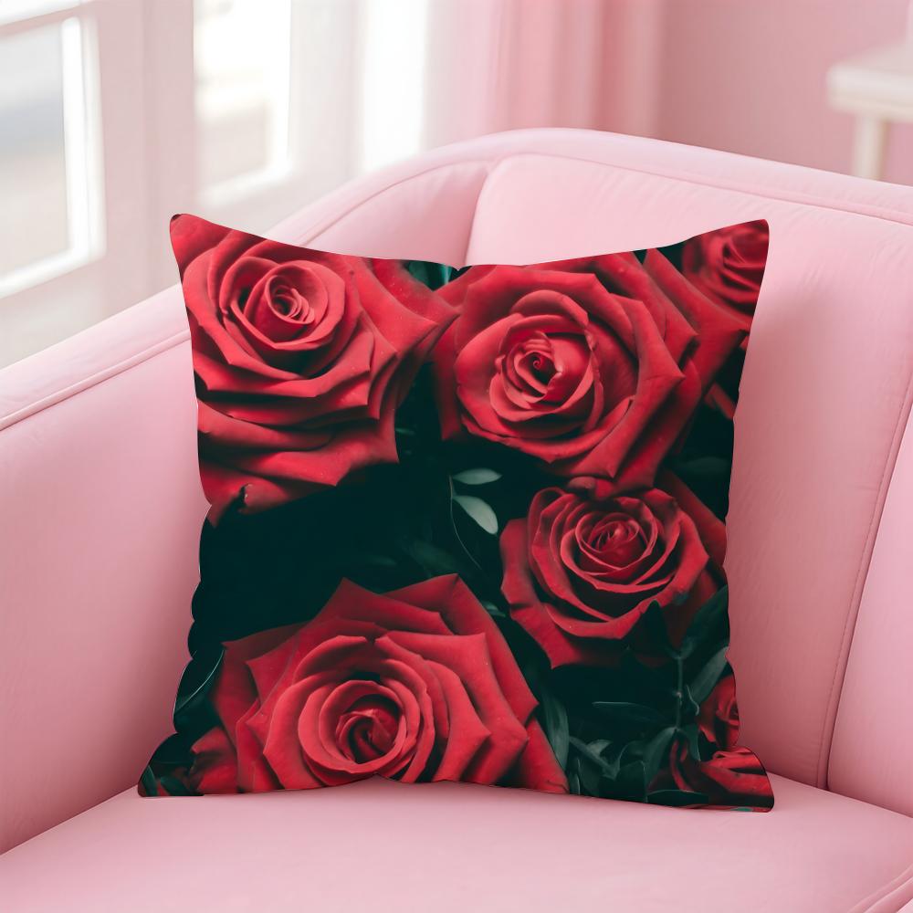 Romantic Red Rose Floral Cushion Cover Pillowcase Short Plush Invisible zipper Room Sofa Cushion Cover
