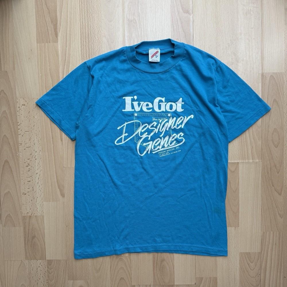 

Vintage 90s Designer Genes By God Single Stitch Graphic Blue TShirt Unisex T-Shirt XXXL