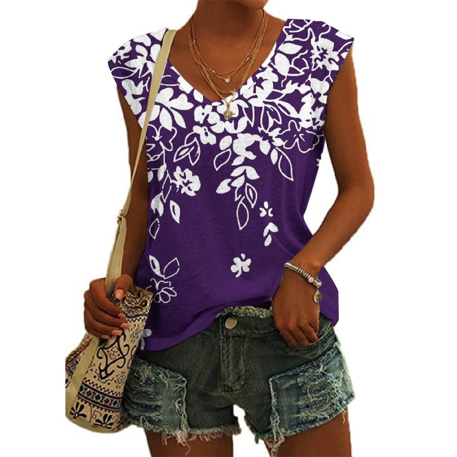 

Женский повседневный топ с v-образным вырезом и принтом, свободный пуловер, футболка с короткими рукавами XXL темно-фиолетового