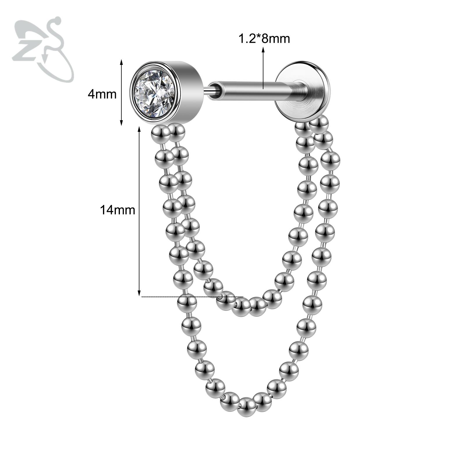

ZS 1 PC 16G Stainless Steel Stud Earring For Women Girls Tassel Drop Ear Studs CZ Crystal Cartilage Helix Lobe Piercing Jewelry