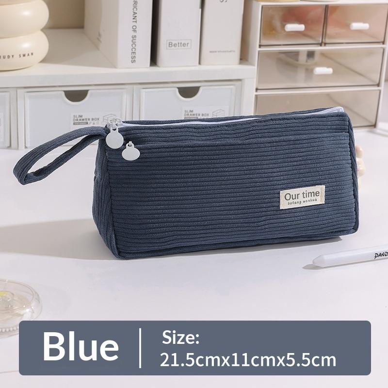 Corduroy Pencil Case Multifunctional Large Capacity Stationery Pen Case Solid Color Stationery Box Stationery For School Use