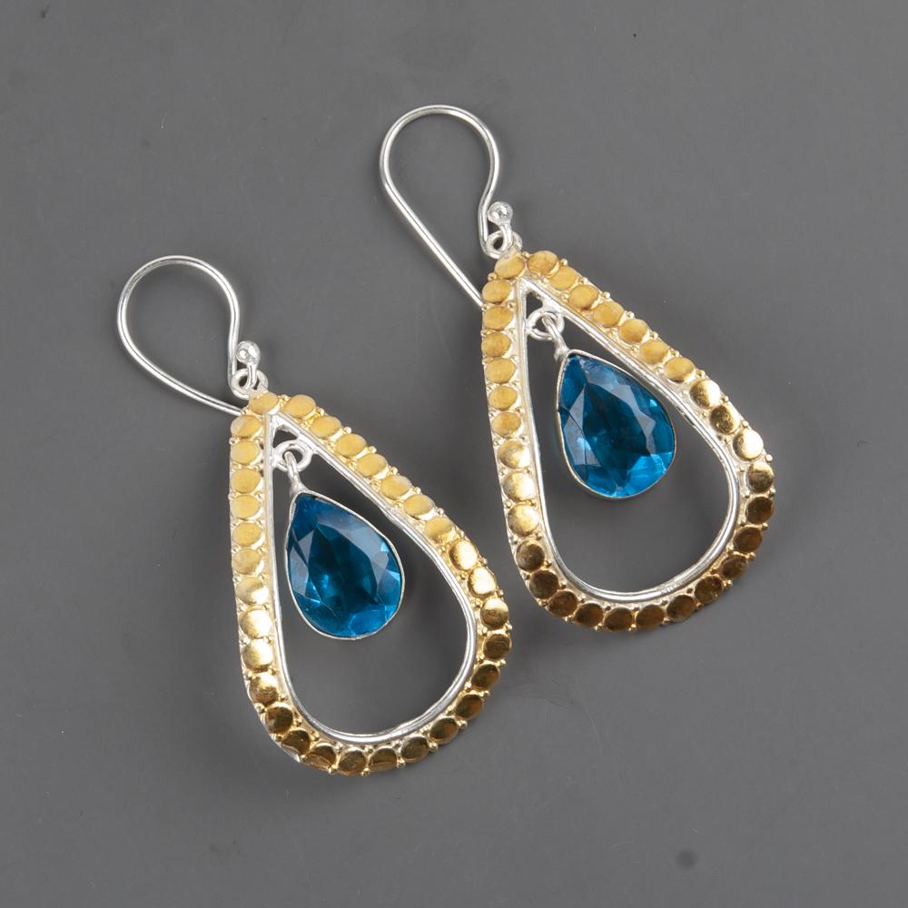 Swiss Blue Topaz 925 Sterling Silver Earrings Jewelry, Handmade Gorgeous Silver Earrings, Topaz Gemstone Jewelry For Love