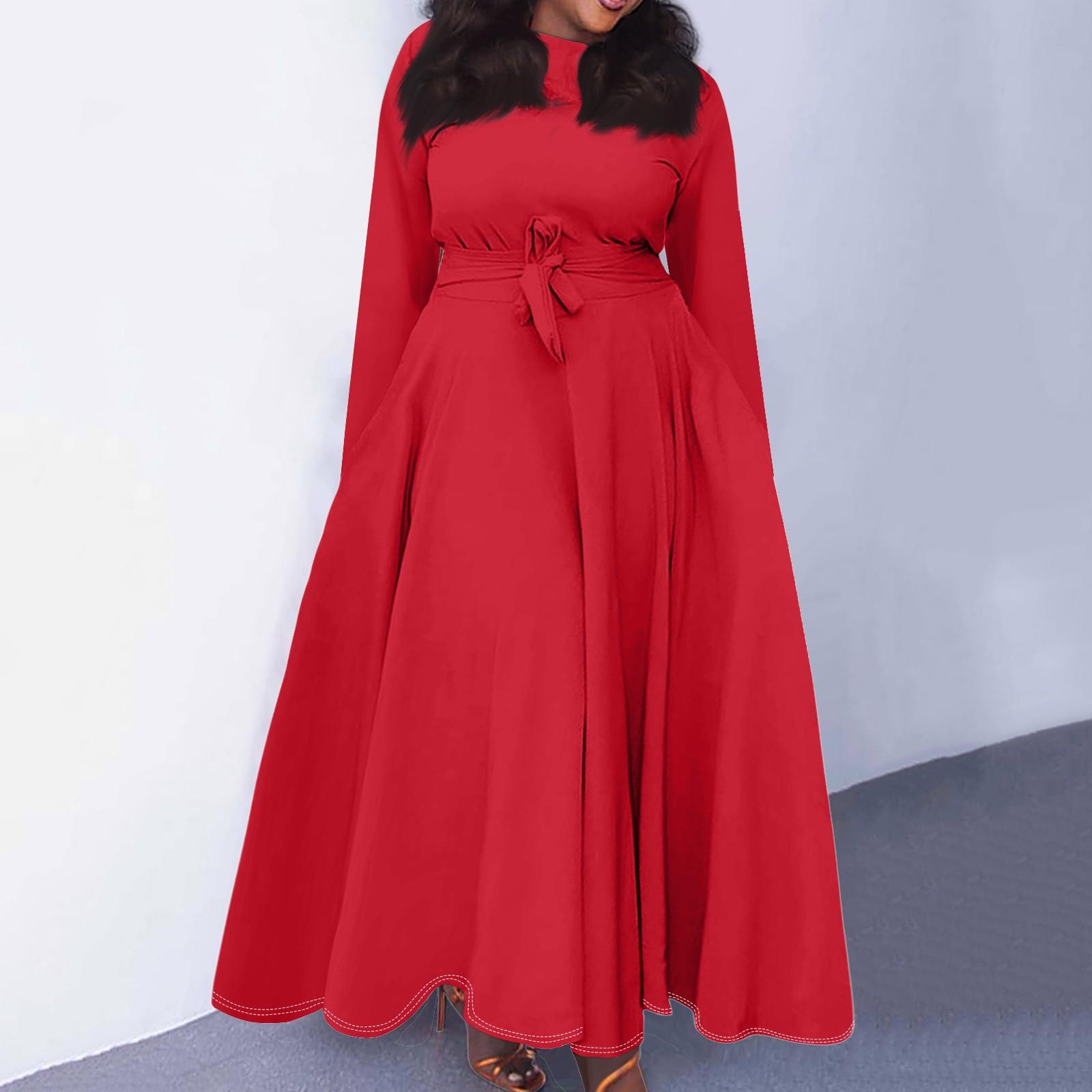 

Женское повседневное модное платье большого размера с круглым вырезом и длинным рукавом с карманами на бретелях XXXXXL красный