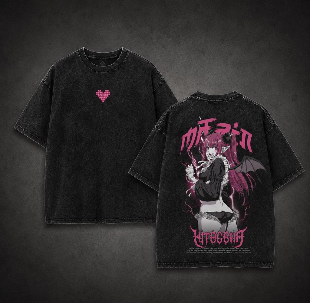 Double Sided Marin Kitagawa Rizu Kyun Vintage Washed Anime Tee My Dress Up Darling Waifu Gothic Pink Graphic Cotton Streetwear