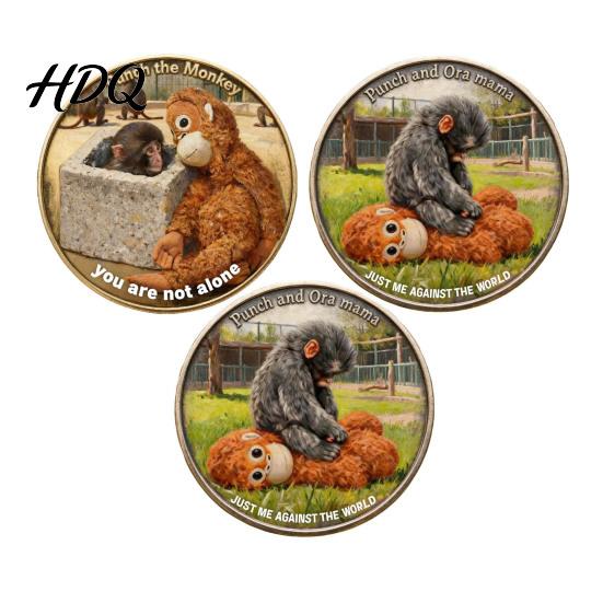 Recovery Gift Token Monkey Commemorative Coin Baby Hugging Plush Toy Challenge Motivational Display Double-Sided Collectible Animal Inspirational for