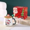Christmas Mug Gift Box with Lid and Spoon Set Ceramic Cartoon Santa Claus Pattern Coffee Cup Children Gifts Office Home Supplies