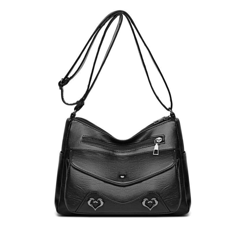 

Женская сумка через плечо из мягкой кожи, женская сумка для мам среднего возраста, сумка через плечо с несколькими карманами чёрный