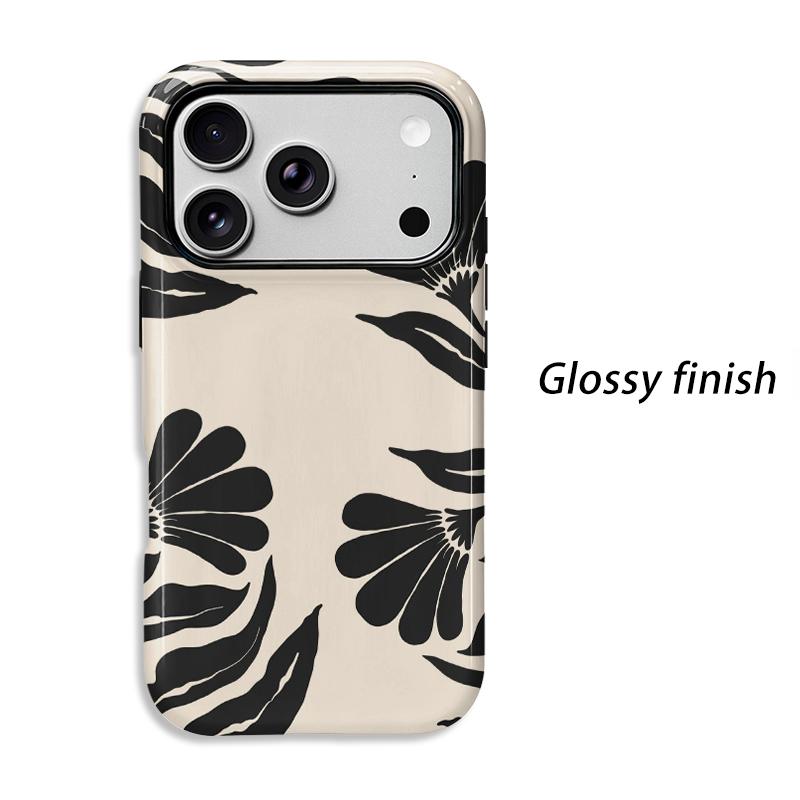 Bold Floral Abstract Black Cream Botanic Leaves Silhouette Art Film Aesthetic Protective Shockproof Bumper Phone Case For iPhone 14 15 16 Pro Max Plus