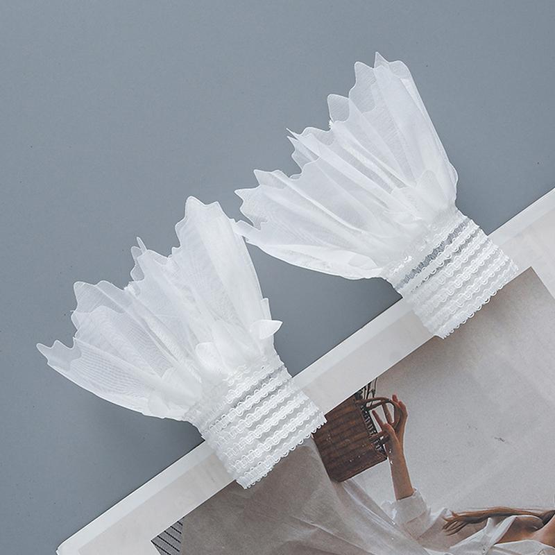 

1Pairs Lace Cuffs Nail Art Tulle Photo Glove Manicure Photography Props Nail Tips Display Sleeve Fake Pleated Cuff Accessories білий