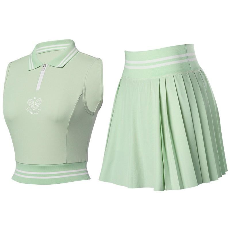 Womens Sporty Tennis Set With Sleeveless Top Pleated Skirt - Quick Dry Anti-See-Through Stretch Fit Golf Running