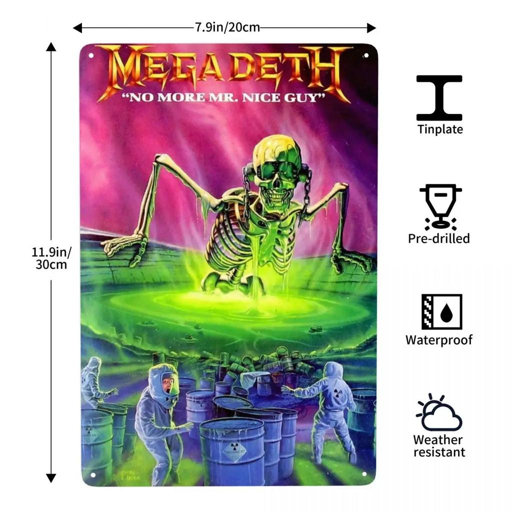 Megadeths Skull Metal Tin Sign Custom Retro Heavy Metal Band Plaque for Pub Cafe Yard Man Cave Bar Home Decor