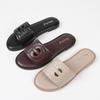 Plus Size European & American Genuine Leather Casual Sandals - Women's Flat Hollow Solid Color Beach Slippers