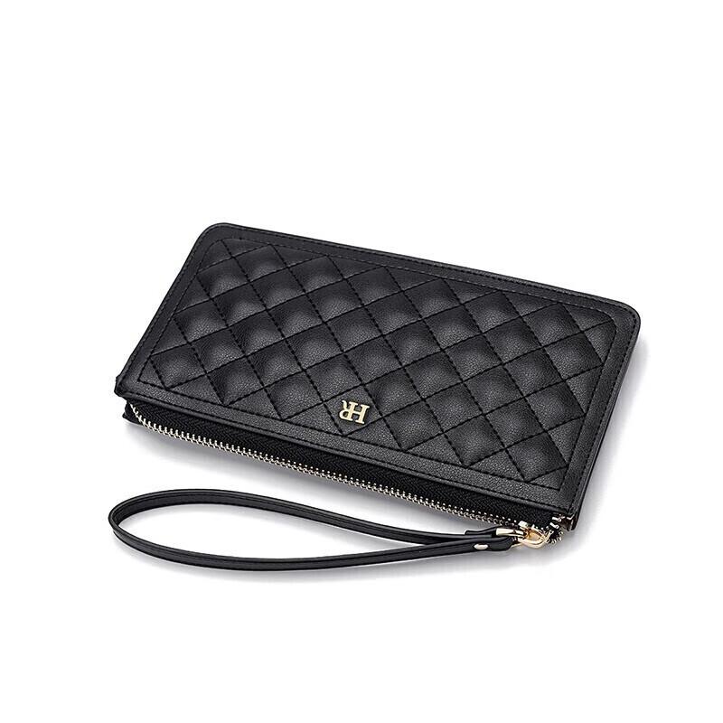 HR Damenhandtasche, Langes Damenportemonnaie, Reißverschluss-Clutch, Schwarz