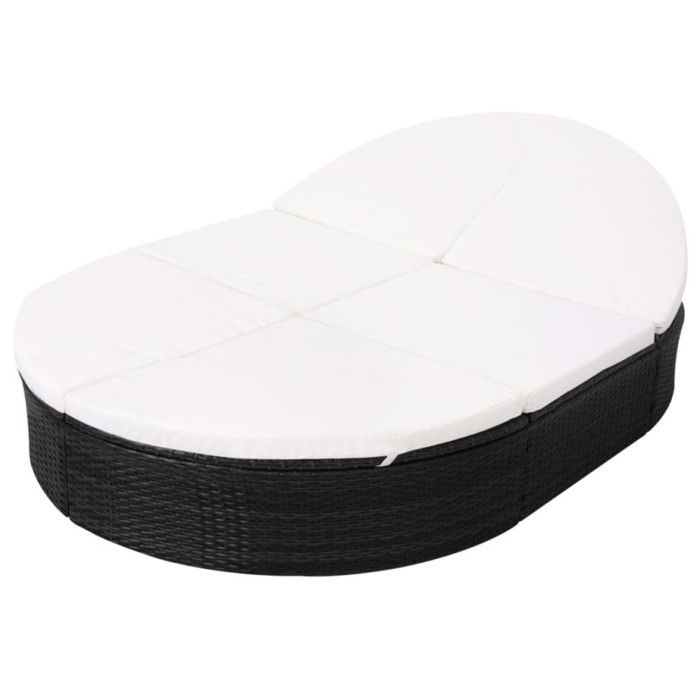 Chaise longue - vidaXL - Lit de repos d'extérieur - Résine tressée - Noir - 2 personnes