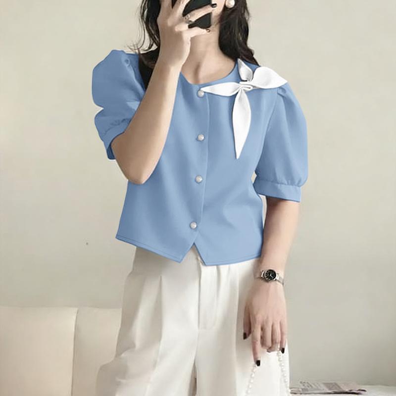 ZANZEA Women Casual Round Neck Summer Short Sleeve Blouse