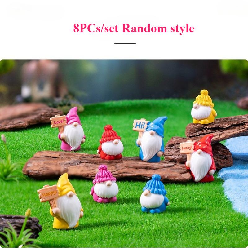 8/16PCs Cute Mini Dwarf Doll Figurine Miniature Resin Gnome Doll Raise A Sign Garden Fairy Landscape Crafts Desktop Ornaments