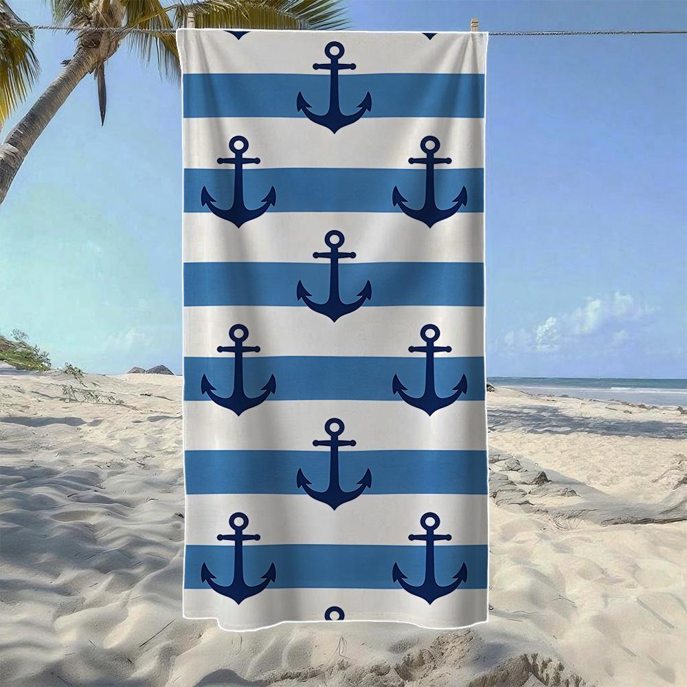 Minimalist Anchor Stripe Pattern Beach Towel, Soft Quick-Drying, Perfect For Portable Outdoor Travel, Camping And Summer Beach