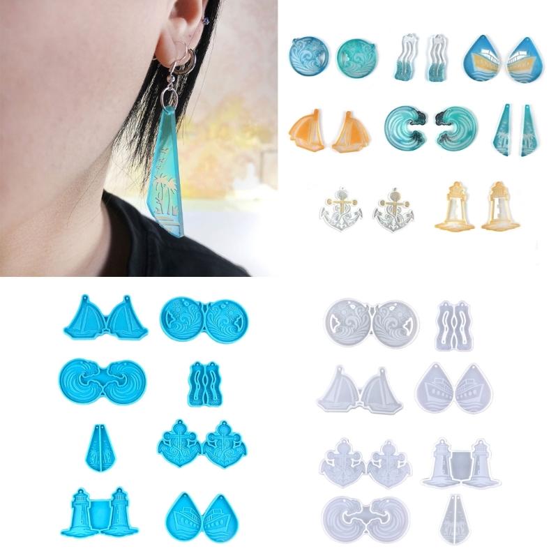8Pcs Multiple Styles Earrings Silicone Mold Suitable for Epoxy Resin Diy Crafts Ornament Pendant Keychain Jewelry Making