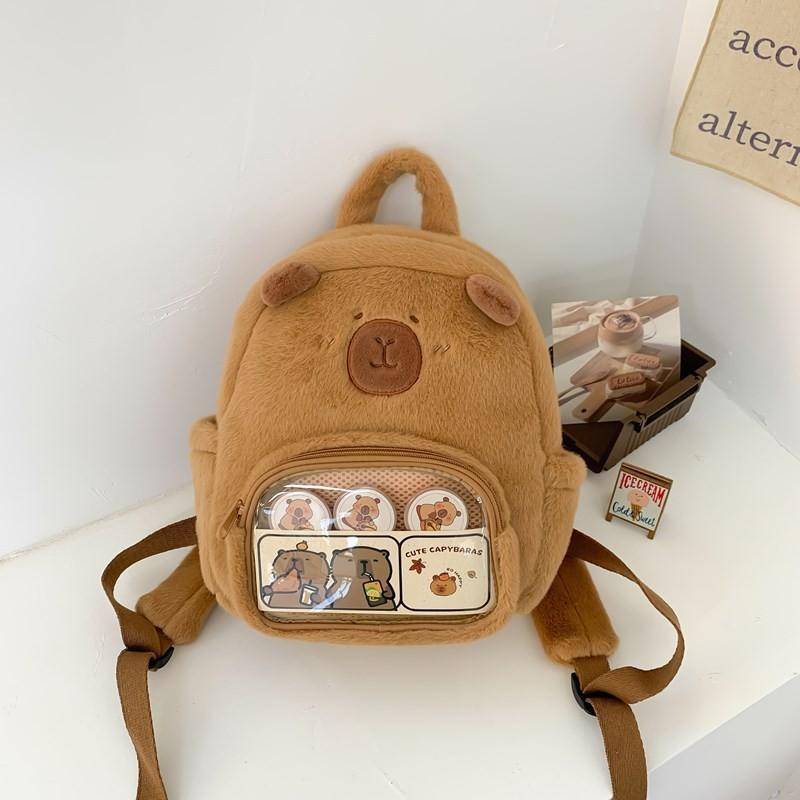 Plush Backpack Capybara And Canvas Style Give Away Badges Suitable Daily For