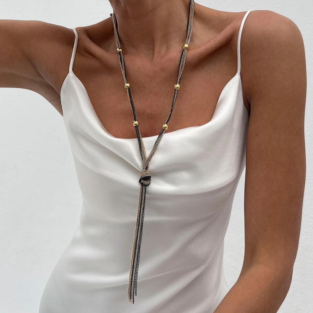 SHIXIN Elegante Collana con Ciondolo Nodo e Nappa Lunga da Donna Sexy Colore Oro Multistrato Catena per Maglione Gioiello per Collo Vestito