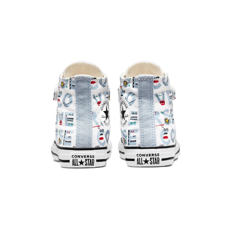 Converse Chuck Taylor All Star Easy-On Personalized Letter Print High Top Kids Canvas Shoes Kids Sneakers White Blue 372940C