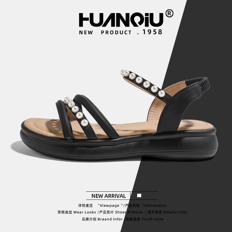 Global casual sandals women's XHQ-GH106 new summer fairy wind word with pearl heightening shoes women
