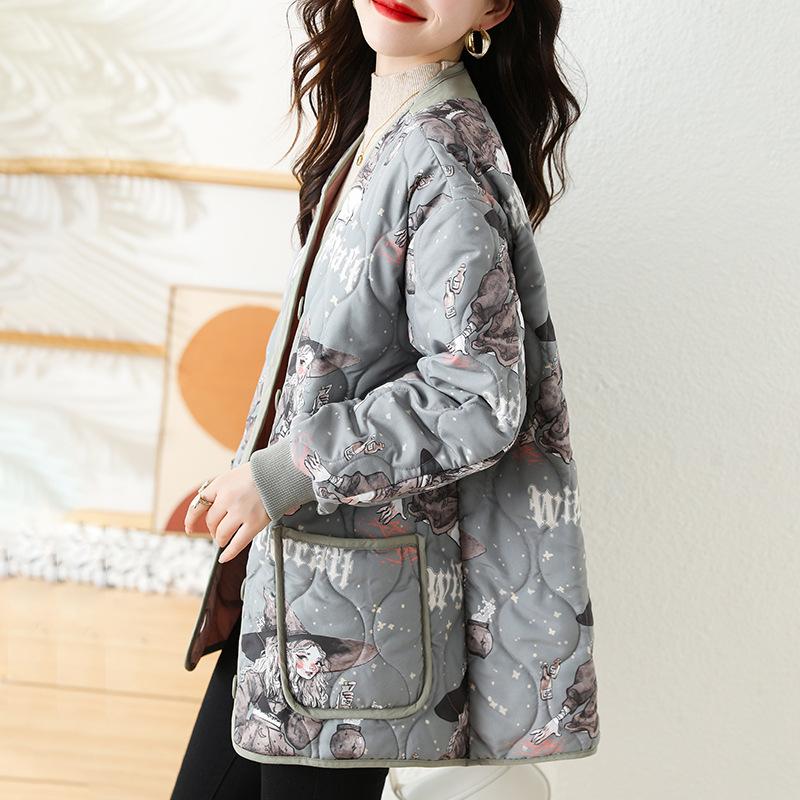 New Autumn and Winter Styles On Both Sides of Loose and Thin Printed Diamond-shaped Cotton Coats and Cotton Jackets