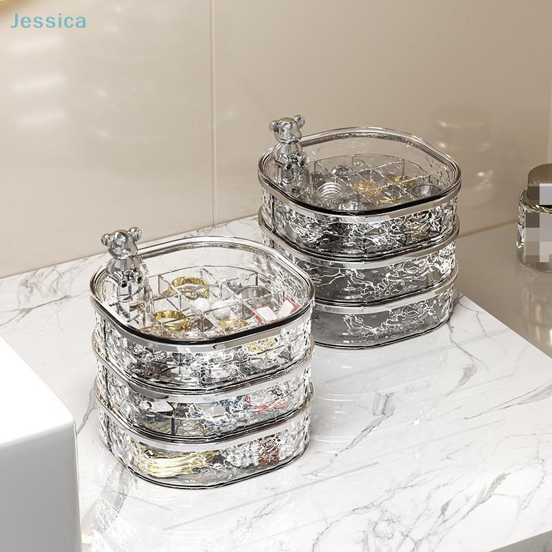 Transparent Rotating Jewelry Box With Compartments,Vanity Jewelry Organizer, Earring,Hairpin And Ring Storage Box