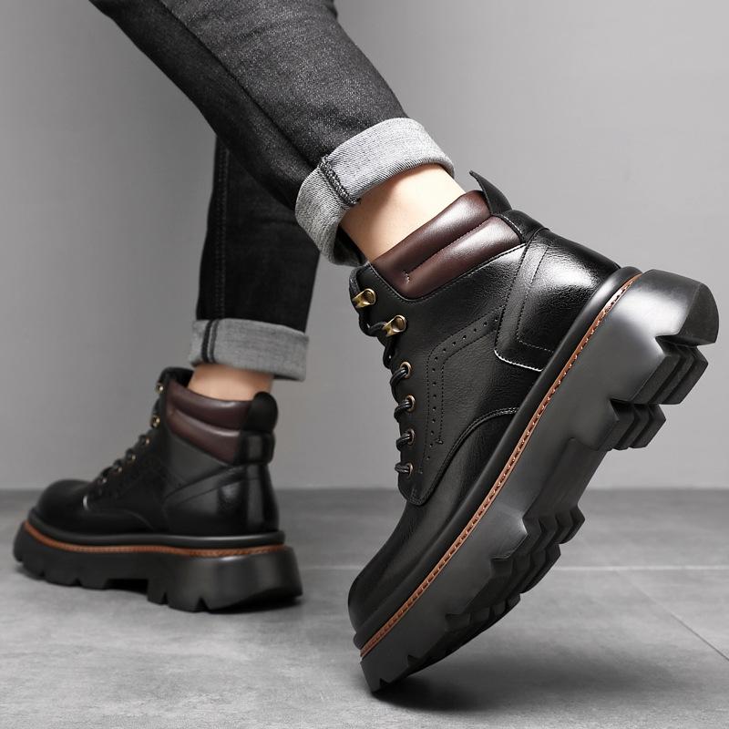Outdoor Men Ankle Boots Retro British High-top Men's Boots High Quality Leather Shoes Man Motorcycle Boots Anti Slip Snow Boots
