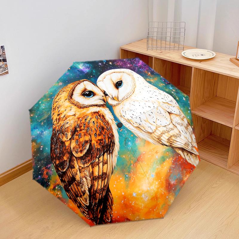 1 PC Automatic Folding Umbrella - Owls Pattern, Portable & Foldable Design with 8 Ribs, Christmas Birthday Gifts