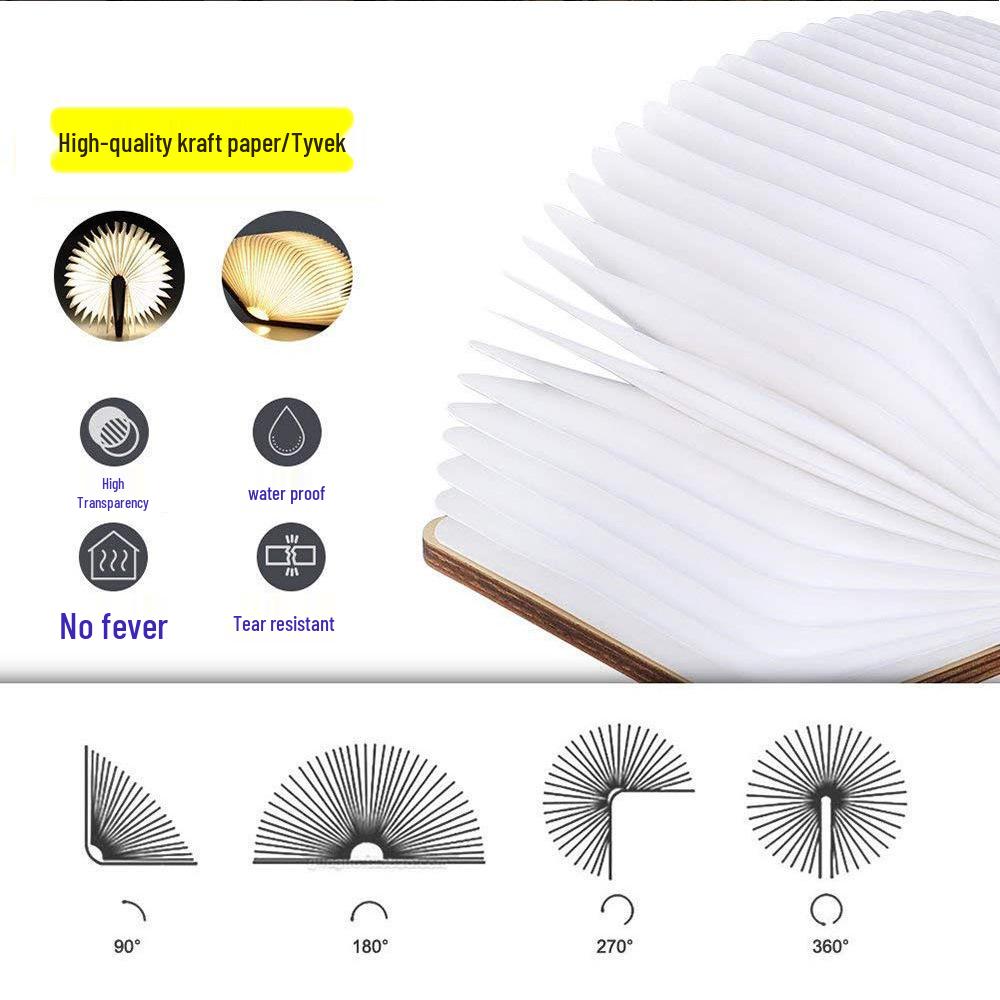 Foldable USB-Charged LED Wooden Book Lamp - Perfect Holiday Corporate Gift
