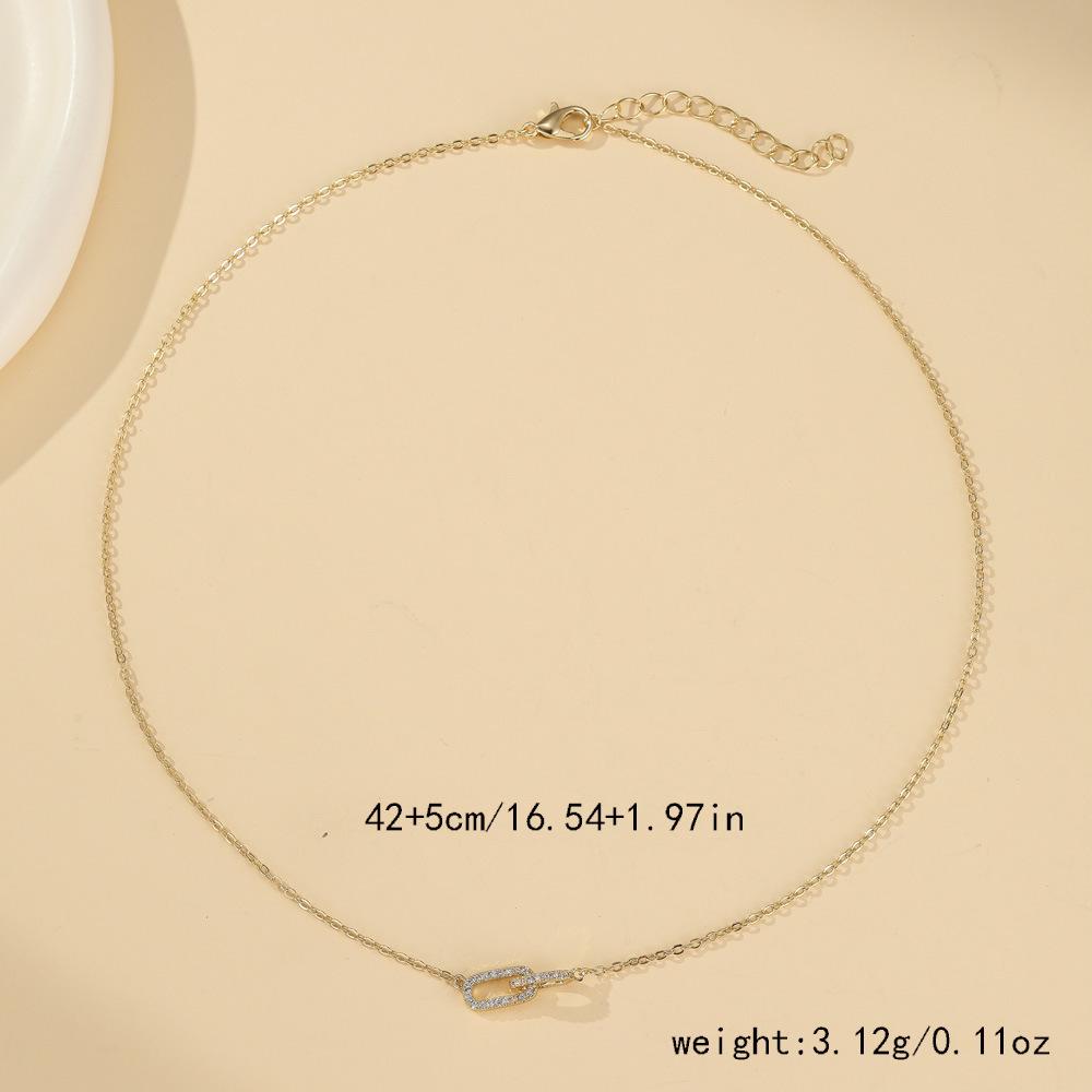 Electroplated Copper Zirconium Pin Necklace Versatile Cute Paperclip Pendant