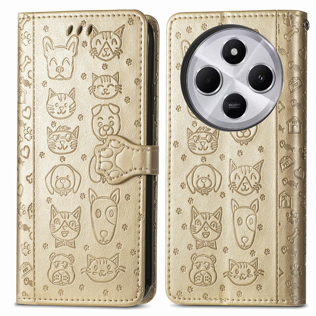 Leather Phone Case For Xiaomi Redmi 14C 4G/14R 5G/Poco C75 4G Wallet Flip Phone Cover Cute Cat Dog Pattern