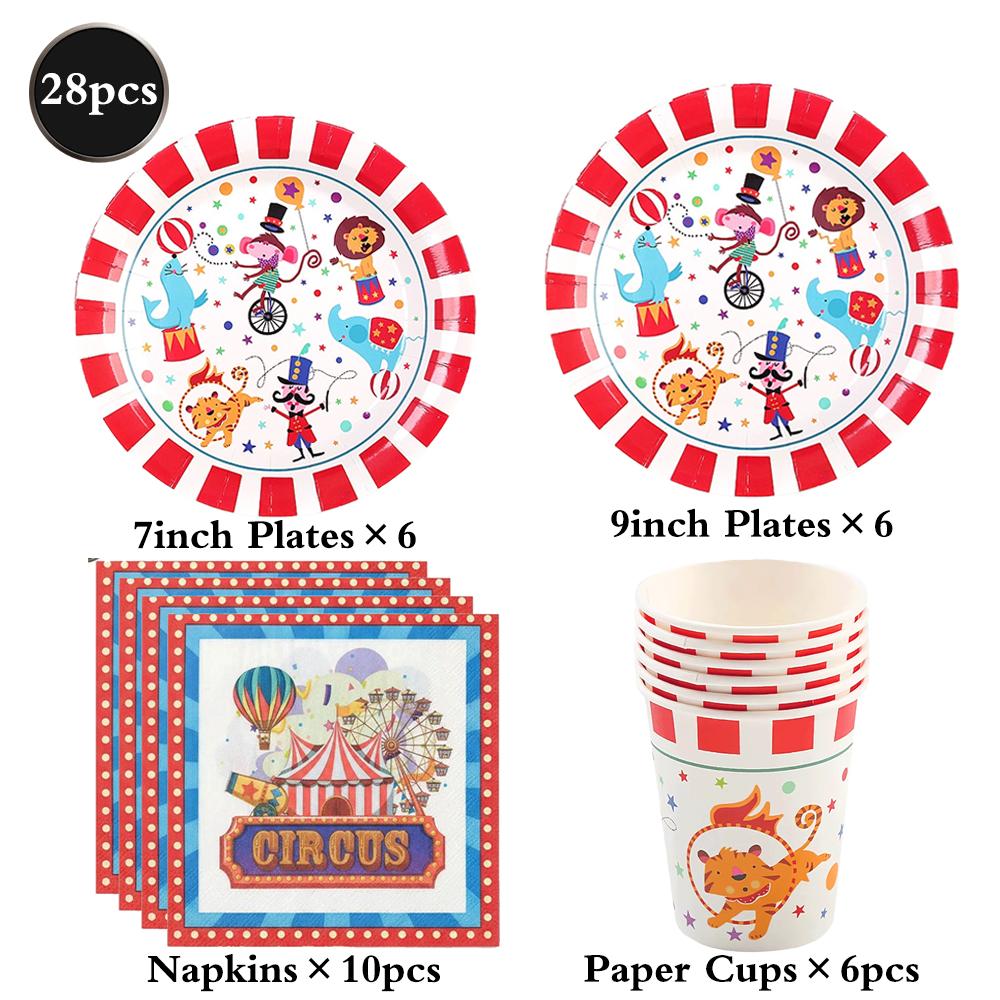 Circus Theme Party Supplies Carnival Animal Paper Plates Cups Tablecloth Balloons Clown Kids Birthday Decor Baby Shower Favors