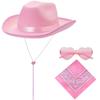 Fluffy Trim Bandana Heart-Shaped Glasses Pink Halloween Costume Accessories Set Cowboy Hat  Women
