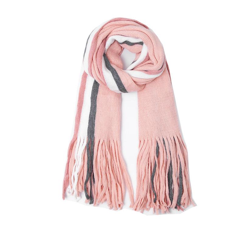 Autumn Winter Warm Shawl Female Block Color Long Tassel Scarf