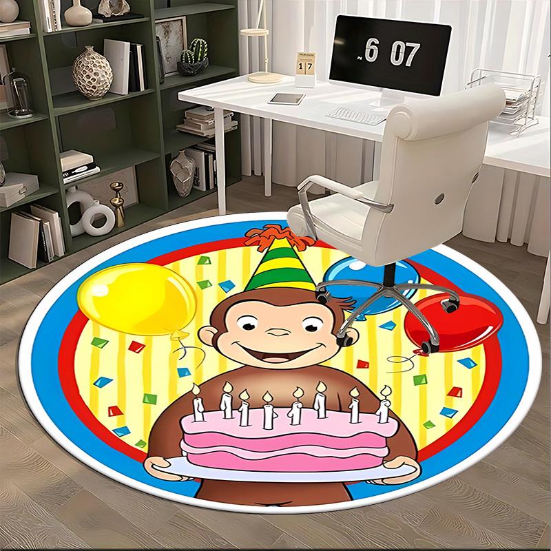 Curious George,Birthday Cake Chair mat Round Rug Office carpet, Machine Washable, Non slip, Suitable for Living Rooms, Bedrooms
