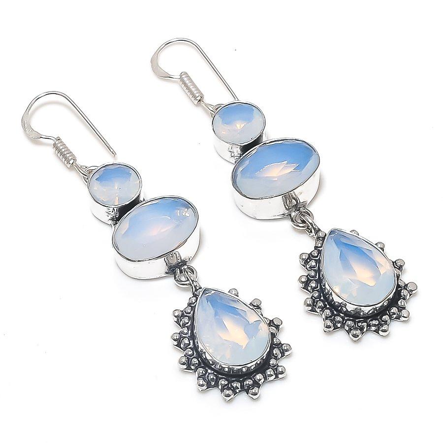 

Natural Milky Opal Gemstone Handmade 925 Sterling Silver Earring 2.56 h5K99