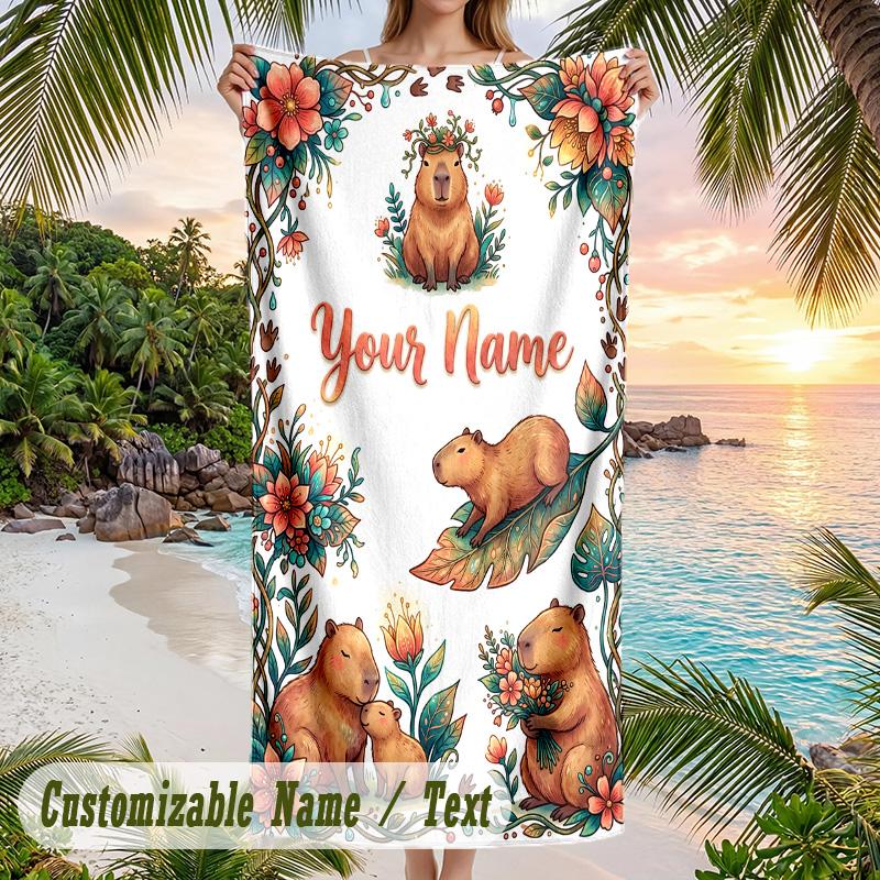 Forest Nature Theme Beach Towel Personalized Custom Name & Text Soft Quick Dry Beach Towel for Swimming Travel