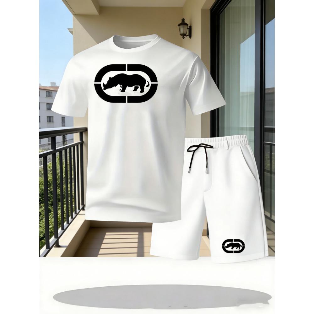 Men's summer breathable sportswear round neck short sleeved five quarter shorts lightweight and comfortable sports style set