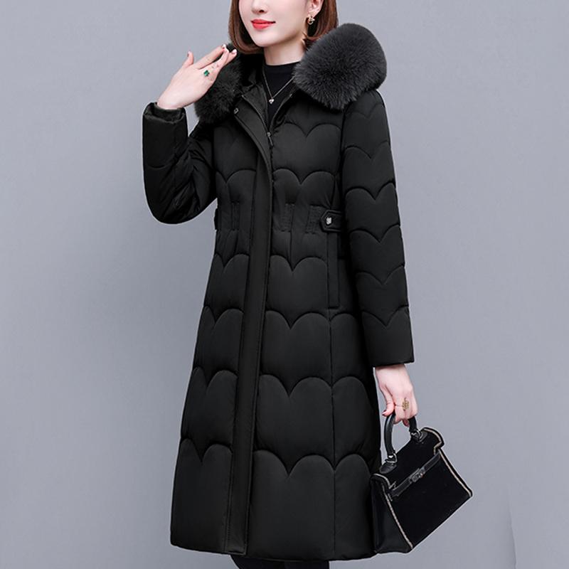 Woman Winter Coats Hooded Faux Fur Collar Elegant Thick Warm Plus Size Long Parkas Female Jacket