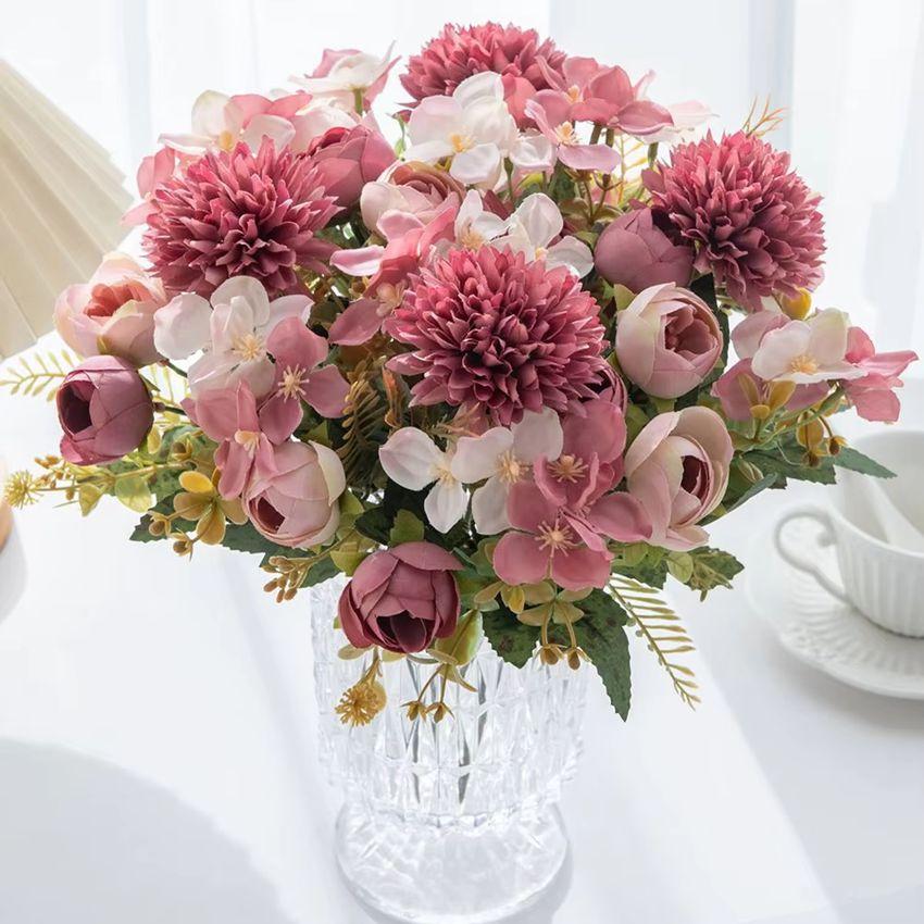 1/4pcs Artificial Flower Tea Buds Hydrangea Home Vase Table Outdoor Garden Wreath Wedding Bridal Bouquet Festival Diy Gift Decor